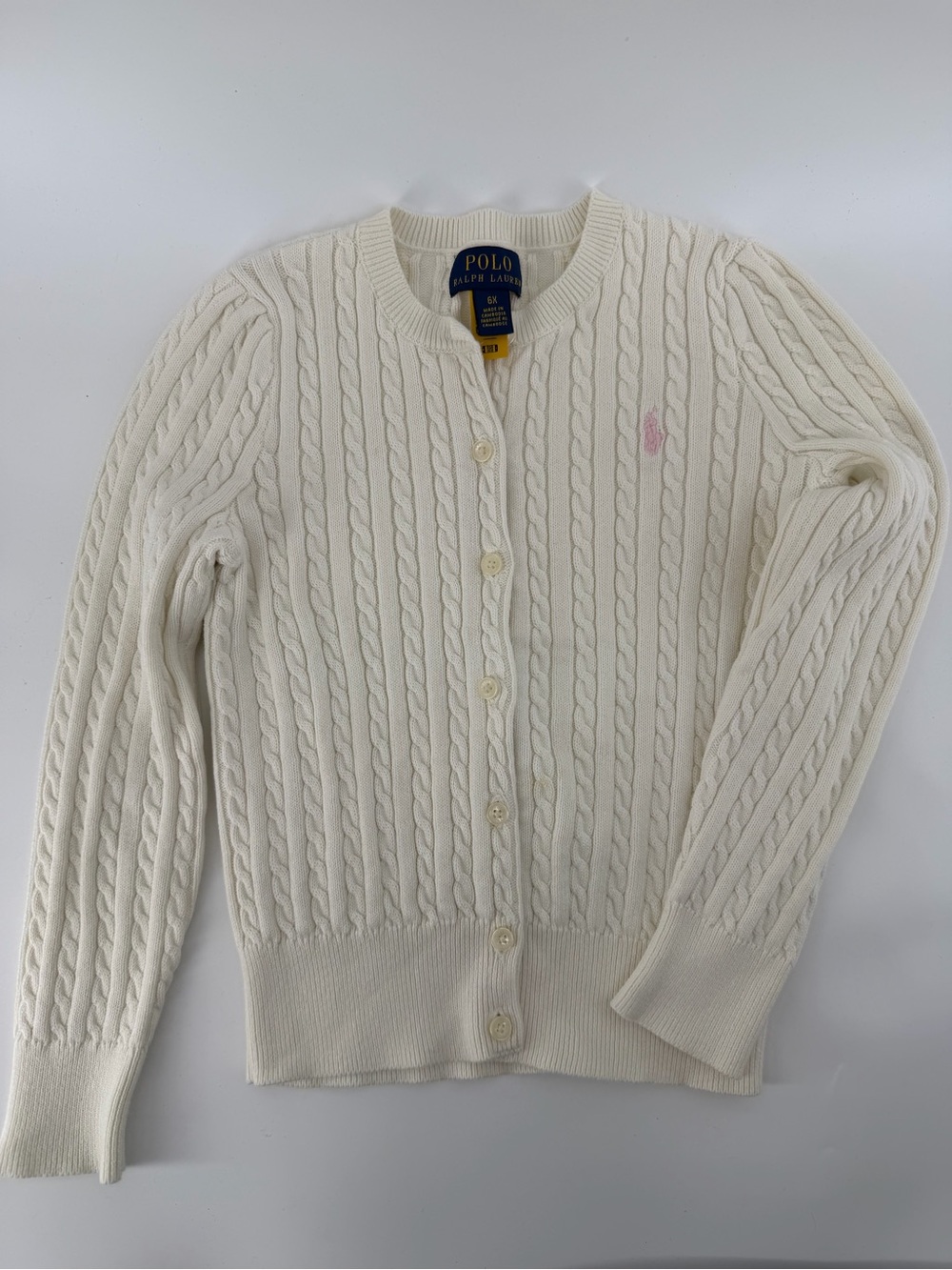 Ralph Lauren Cream Cable Knit Cardigan with Pink Polo Pony